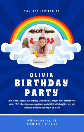 Ontwerpsjabloon van Invitation 4.6x7.2in van Aankondiging verjaardagsfeestje met meisje met cake