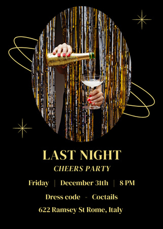 New Year Party Announcement on Black an Golden Invitation Design Template