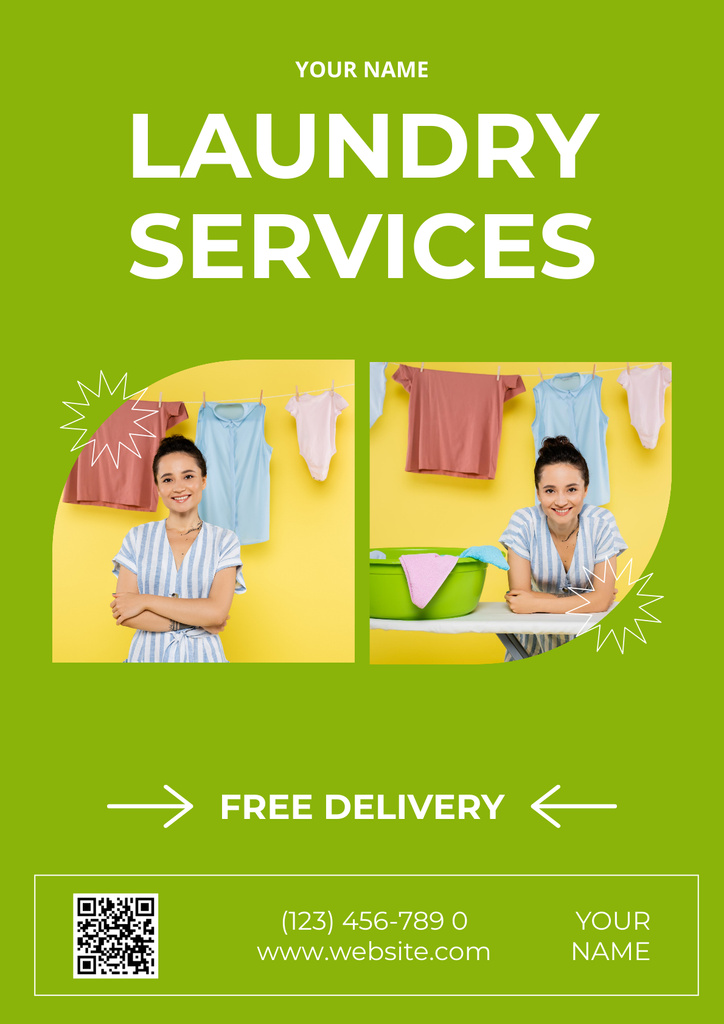 Offer for Laundry Services with Woman Poster Modelo de Design
