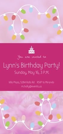Birthday Party Garland Frame in Pink Flyer DIN Large Design Template