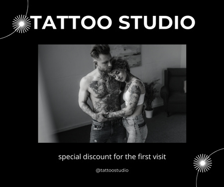 Ontwerpsjabloon van Facebook van Artistieke tatoeages op lichaam met korting in studio-aanbieding