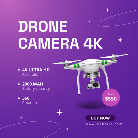 Designvorlage Drohnenkamera 4k Promotion Instagram Post für Instagram