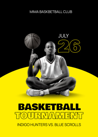 Basketball Tournament Ad with Player Holding Ball Flayer Design Template
