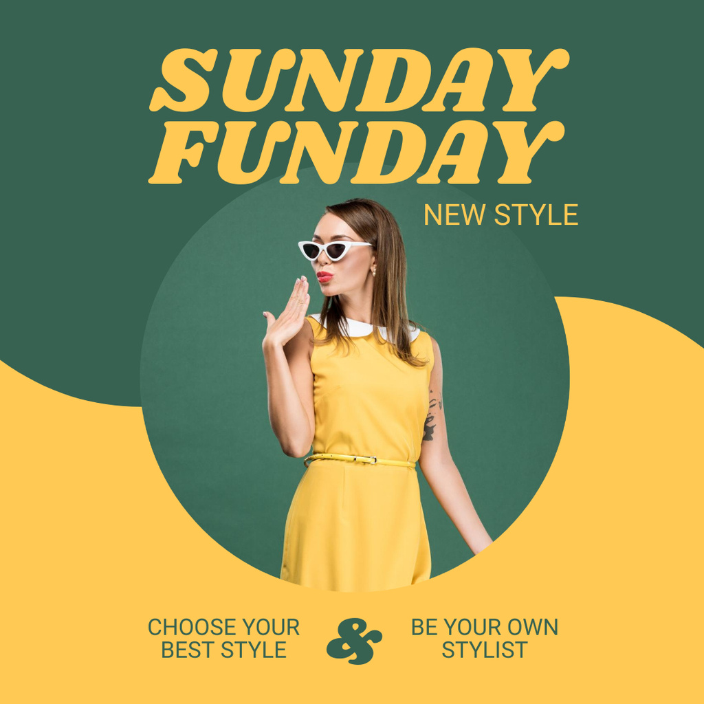 Female Fashion Clothes Ads with Woman in Yellow Instagram Design Template