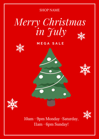 Template di design July Christmas Sale with Cute Christmas Tree Flayer