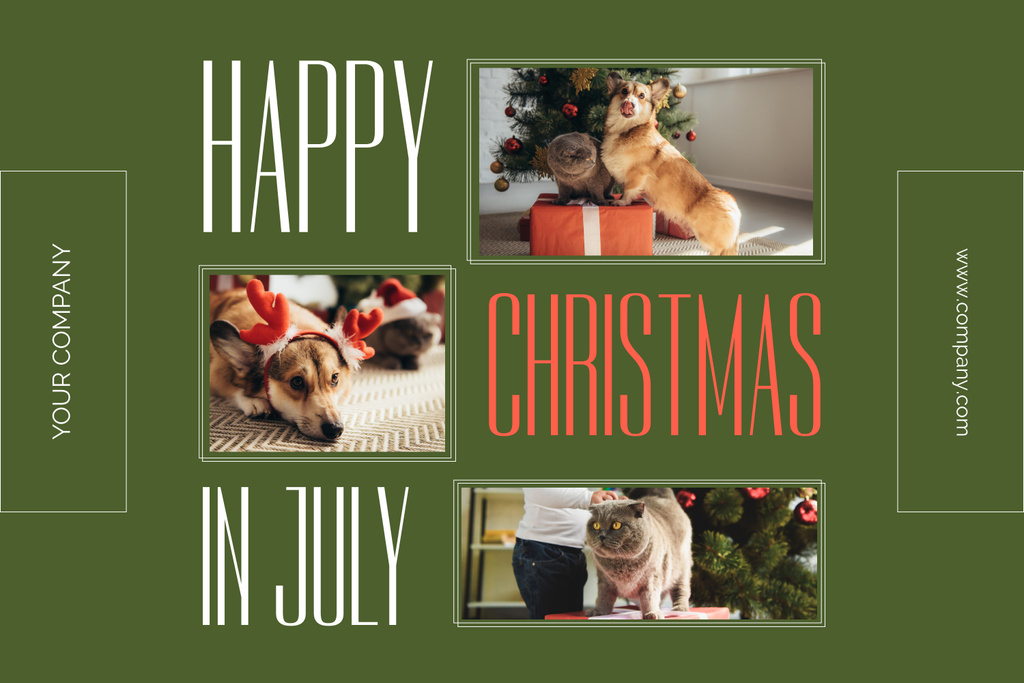  Merry Christmas In July with Cute Corgi and Cat Mood Boardデザインテンプレート