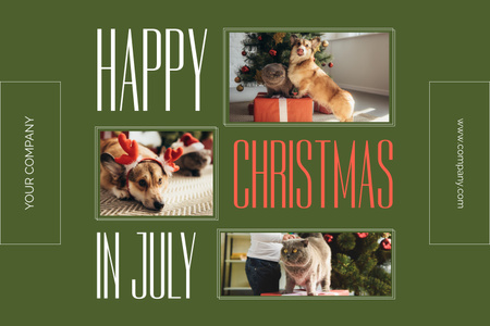  Merry Christmas In July with Cute Corgi and Cat Mood Board Design Template