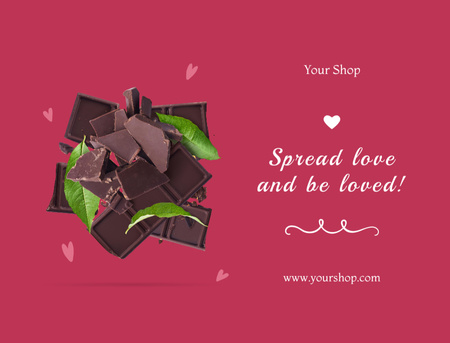Ontwerpsjabloon van Postcard 4.2x5.5in van Zoete Chocolade Voor Valentijnsdag Met Zin