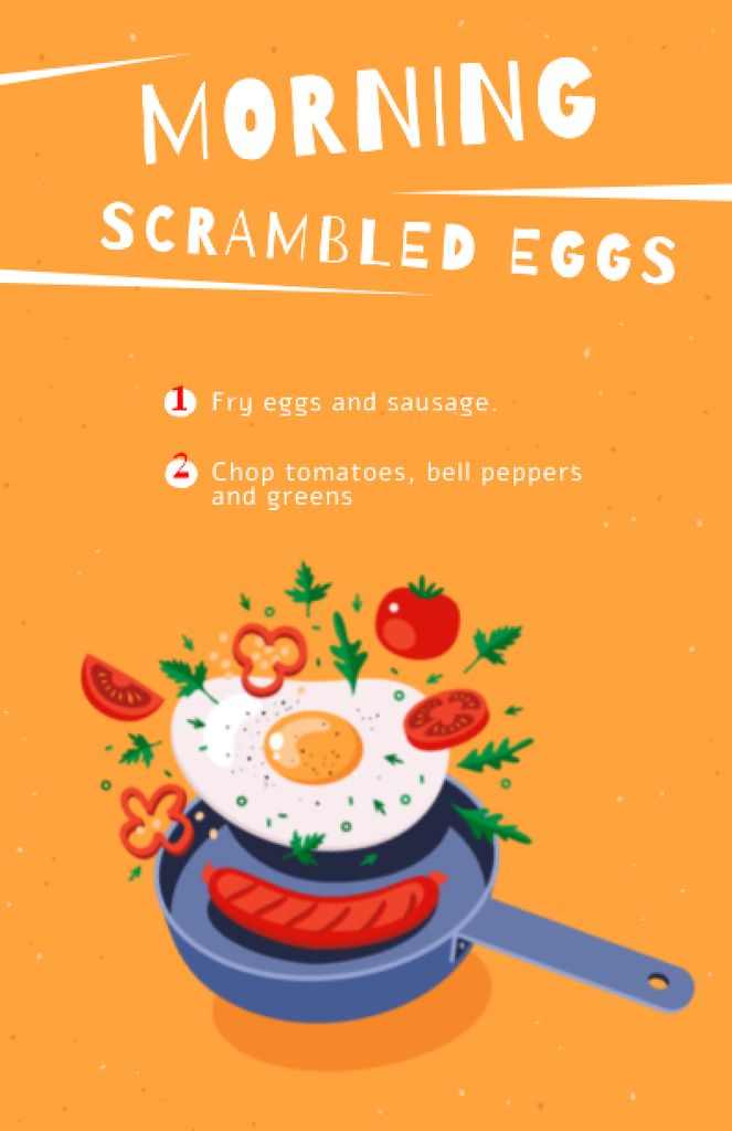 Ontwerpsjabloon van Recipe Card van Cooking of Morning Scrambled Eggs