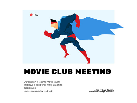 Movie Club Meeting with Superhero Poster 18x24in Horizontal Design Template
