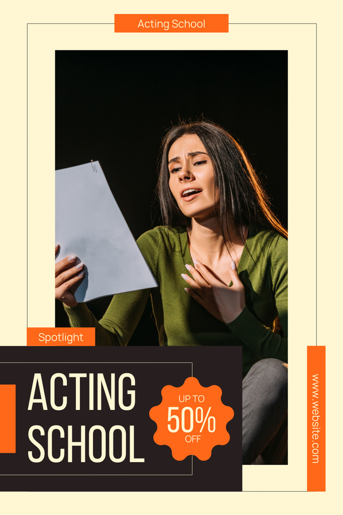 Announcement of Discount on Training at Acting School Pinterest Tasarım Şablonu