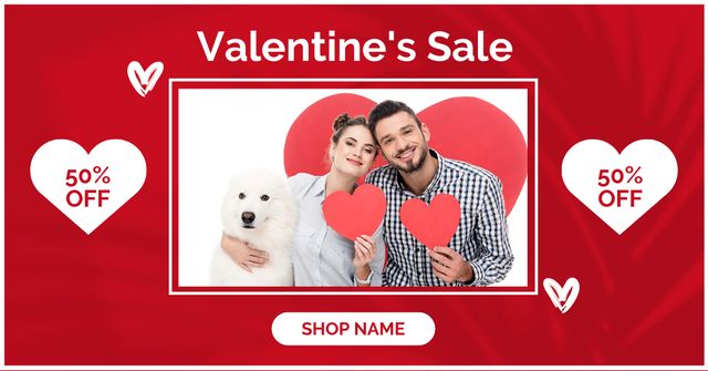Ontwerpsjabloon van Facebook AD van Valentine's Day Sale with Couple and Dog