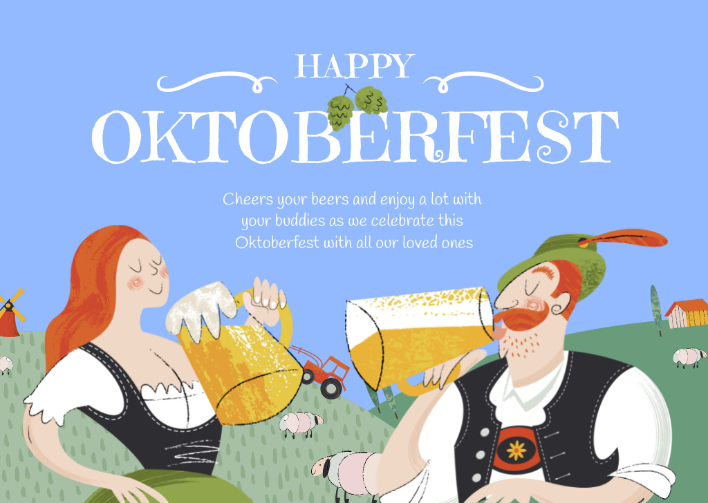Oktoberfest Celebration Announcement with People drinking Beer Card tervezősablon