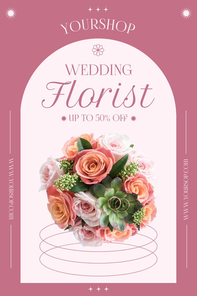 Template di design Wedding Florist Services with Bouquet of Roses Pinterest