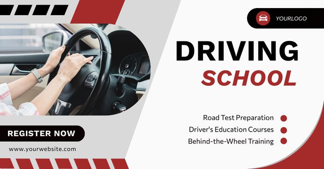 Ontwerpsjabloon van Facebook AD van Automobile Driving School Offer With List Of Service