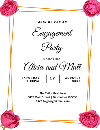 Engagement Announcement with Pink Flowers Invitation 13.9x10.7cm Design Template