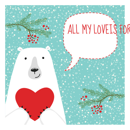Designvorlage Cute Bear with Red Heart für Instagram