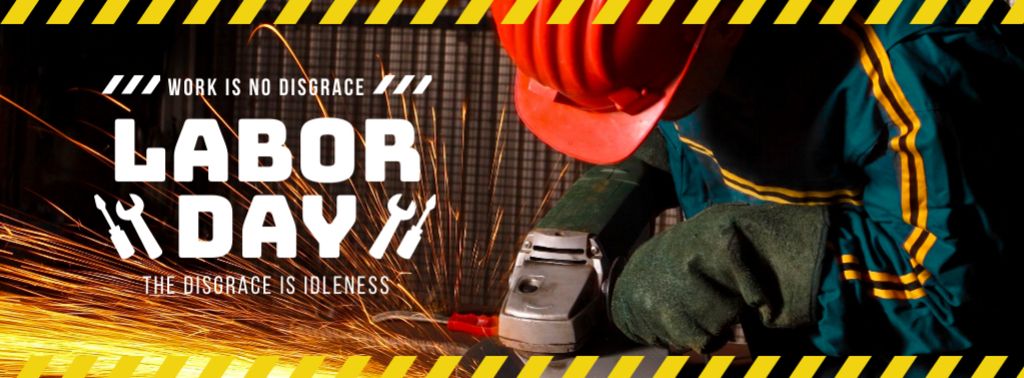 Modèle de visuel Labor Day with Worker holding grinder - Facebook cover