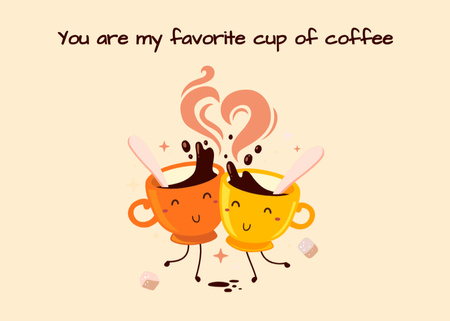 Cute Love Phrase with Coffee Cups Postcard 5x7in Design Template
