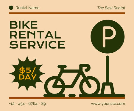 Template di design Annuncio di offerte di noleggio biciclette su Beige Large Rectangle