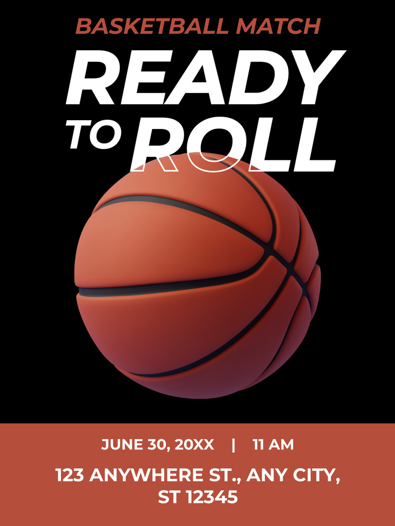 Announcement of Basketball Match with Ball Poster US – шаблон для дизайна