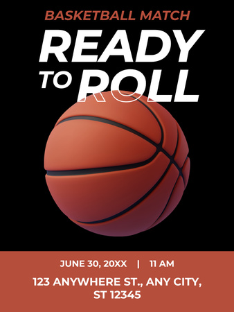 Modèle de visuel Annonce du match de basket avec ballon - Poster US