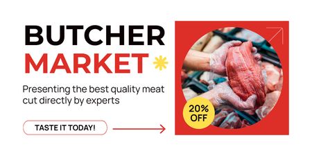 Plantilla de diseño de Oferta de cortes de carne fresca en mercado local Twitter 