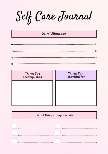Self Care Journal in Pink Schedule Planner Design Template
