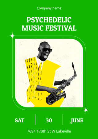 Psychedelic Music Festival Announcement Poster Tasarım Şablonu