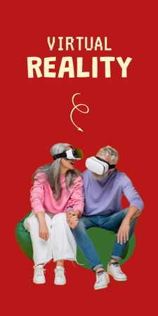 Gaming Gear Ad with Couple in VR Glasses Graphic Design Template