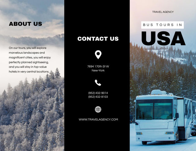 Template di design Bus Excursion to the USA With Scenic Forest Mountains Brochure 8.5x11in