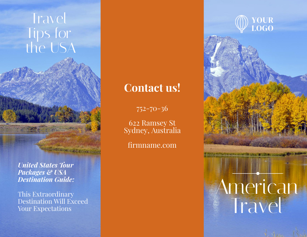 Travel Tour to USA with Mountain Landscape Brochure 8.5x11in Tasarım Şablonu