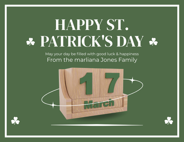 Date of St. Patrick's Day Celebration Thank You Card 5.5x4in Horizontal Design Template