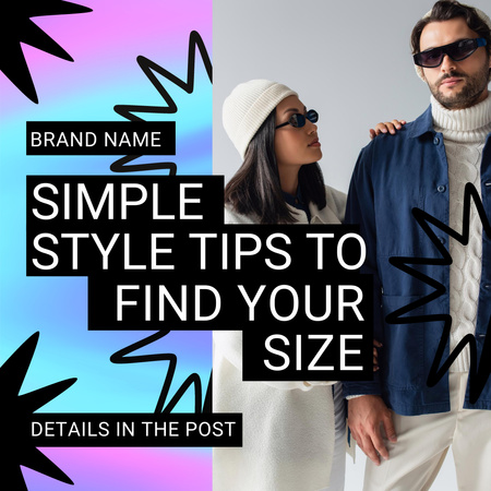 Designvorlage Kleidungsanzeige in Einheitsgröße mit modischem Paar für Instagram