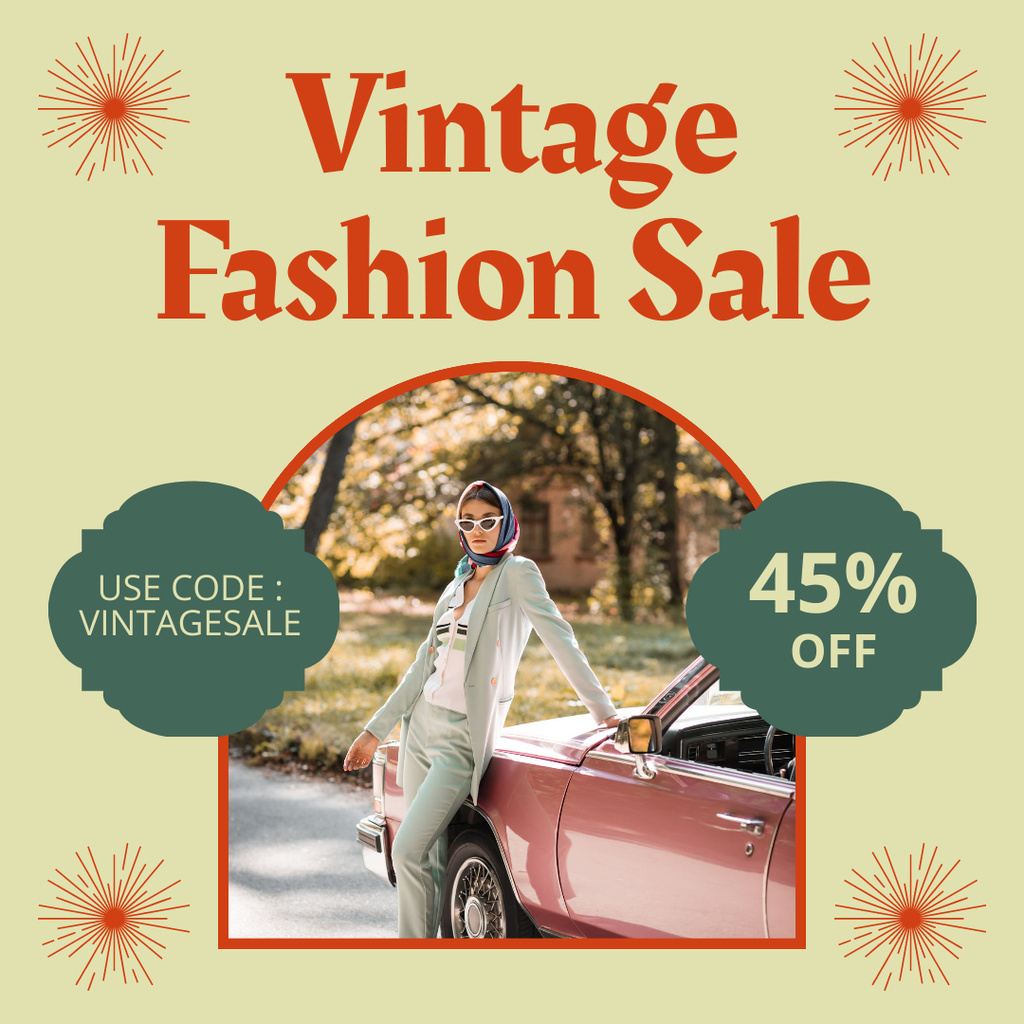 Vintage Fashion Sale Offer In Green Instagram AD tervezősablon