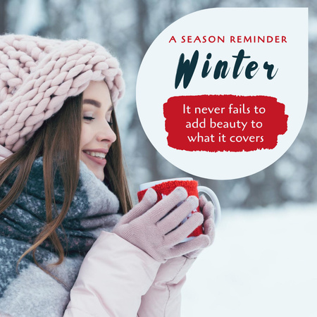 Winter Inspiration with Girl holding Warm Cup Instagram Design Template
