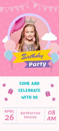 Birthday Party Invitation Flyer 3.75x8.25in Modelo de Design