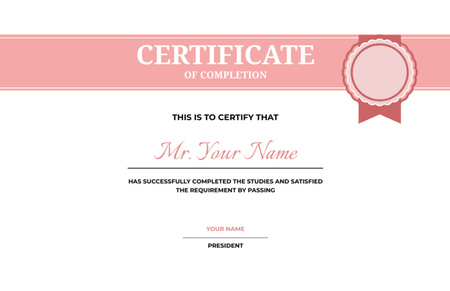 Award for Studies Completion Certificate 5.5x8.5in Design Template