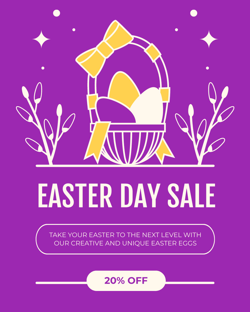 Easter Day Sale Ad with Illustration of Eggs in Basket Instagram Post Verticalデザインテンプレート
