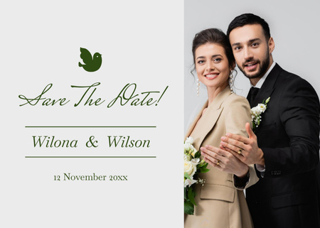 Save the Date Wedding Announcement with Beautiful Couple Postcard 5x7in Design Template
