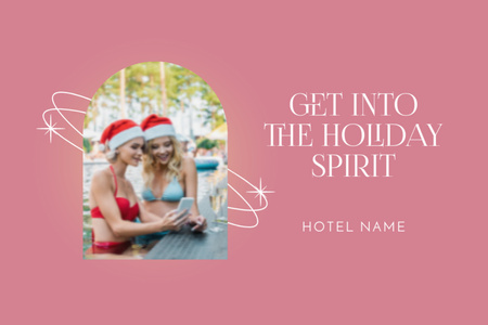 Ontwerpsjabloon van Postcard 4x6in van Christmas In July In Hotel Pool With Holiday Spirit In Pink