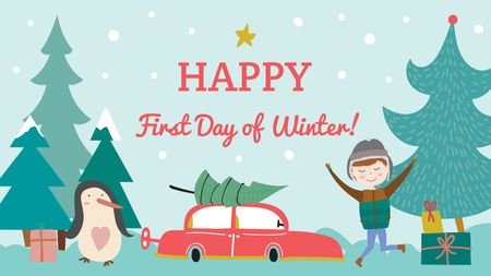 First day of winter with Happy Kid Title Design Template