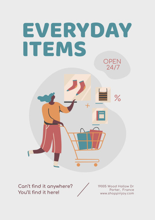 Woman with Shopping Cart Poster A3 Design Template