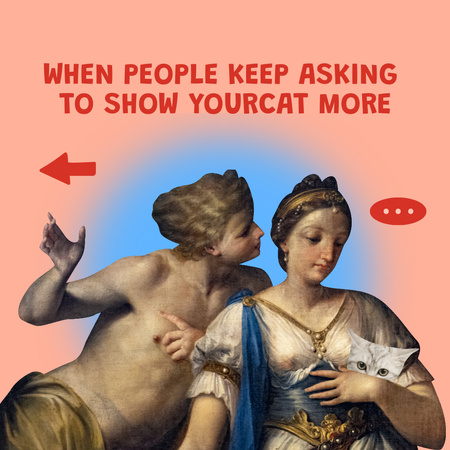Funny Antique Characters holding Cat Instagram Design Template