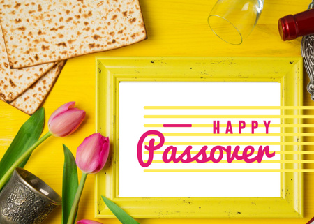 Platilla de diseño Happy Passover Holiday With Bread And Tulips in Yellow Postcard 5x7in