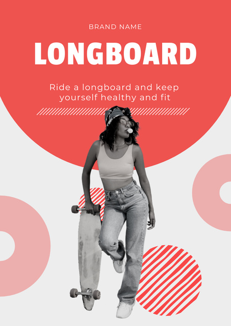 Stylish Girl with Longboard Poster A3 Design Template