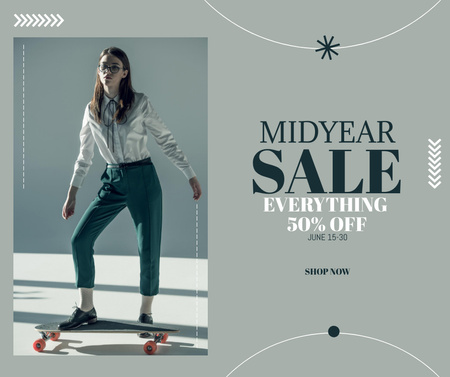 Template di design Fashion Clothes Sale with Girl on Skateboard Facebook
