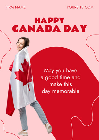Happy Canada Day Greetings With Flag In Red Poster Design Template