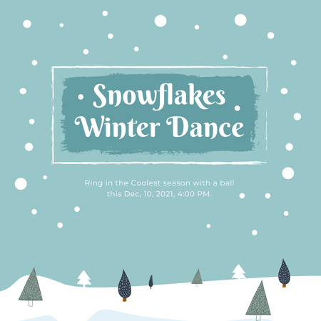 Template di design annuncio evento invernale con alberi nella neve Instagram