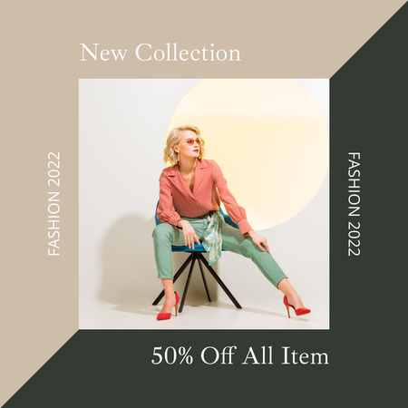 New Collection Ad with Blonde in Stylish Blouse Instagram Design Template